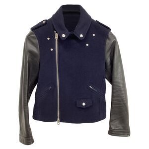 Acne Studios Cassady Jacket in Navy Blue Wool and Leather